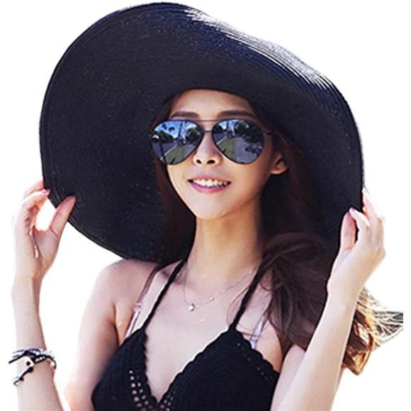 Itopfox Women\'s Beachwear Sun Hat Striped Straw Hat Floppy Big Brim Hat main image 5